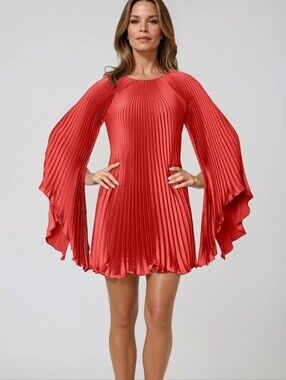 RENE Rene Ruiz Collection Red Pleated Satin Cocktail Dress Size 12 Party Formal